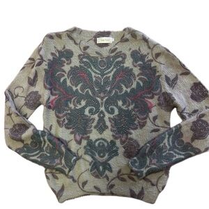 Simply Couture Soft Floral Patterned with Silver Details Sweater  Sz S